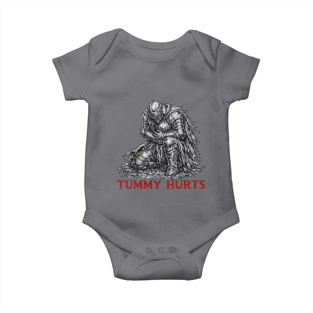 Funny Tummy Hurts Medieval Knight Baby Onesie Dark Fantasy Warrior Meme Graphic