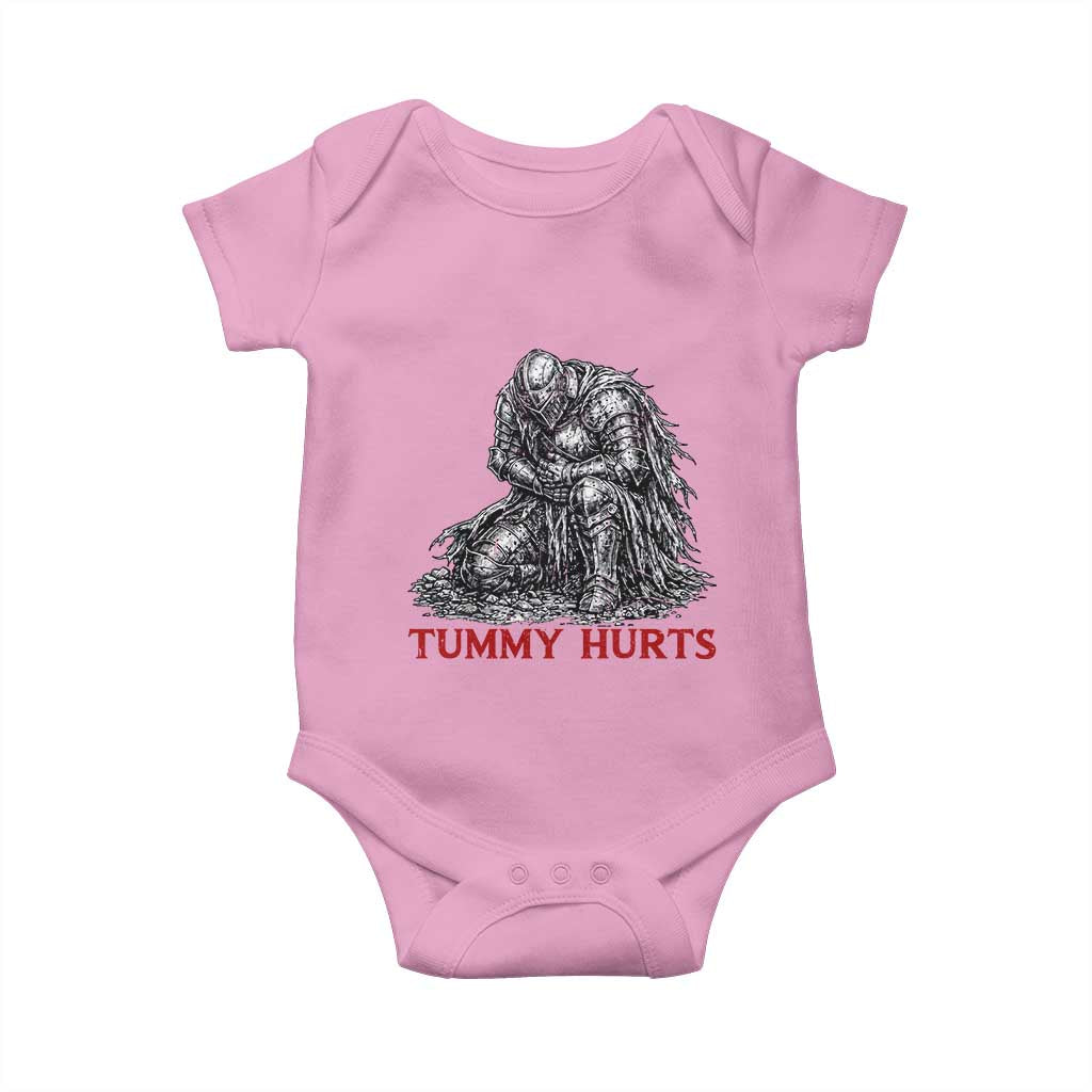 Funny Tummy Hurts Medieval Knight Baby Onesie Dark Fantasy Warrior Meme Graphic