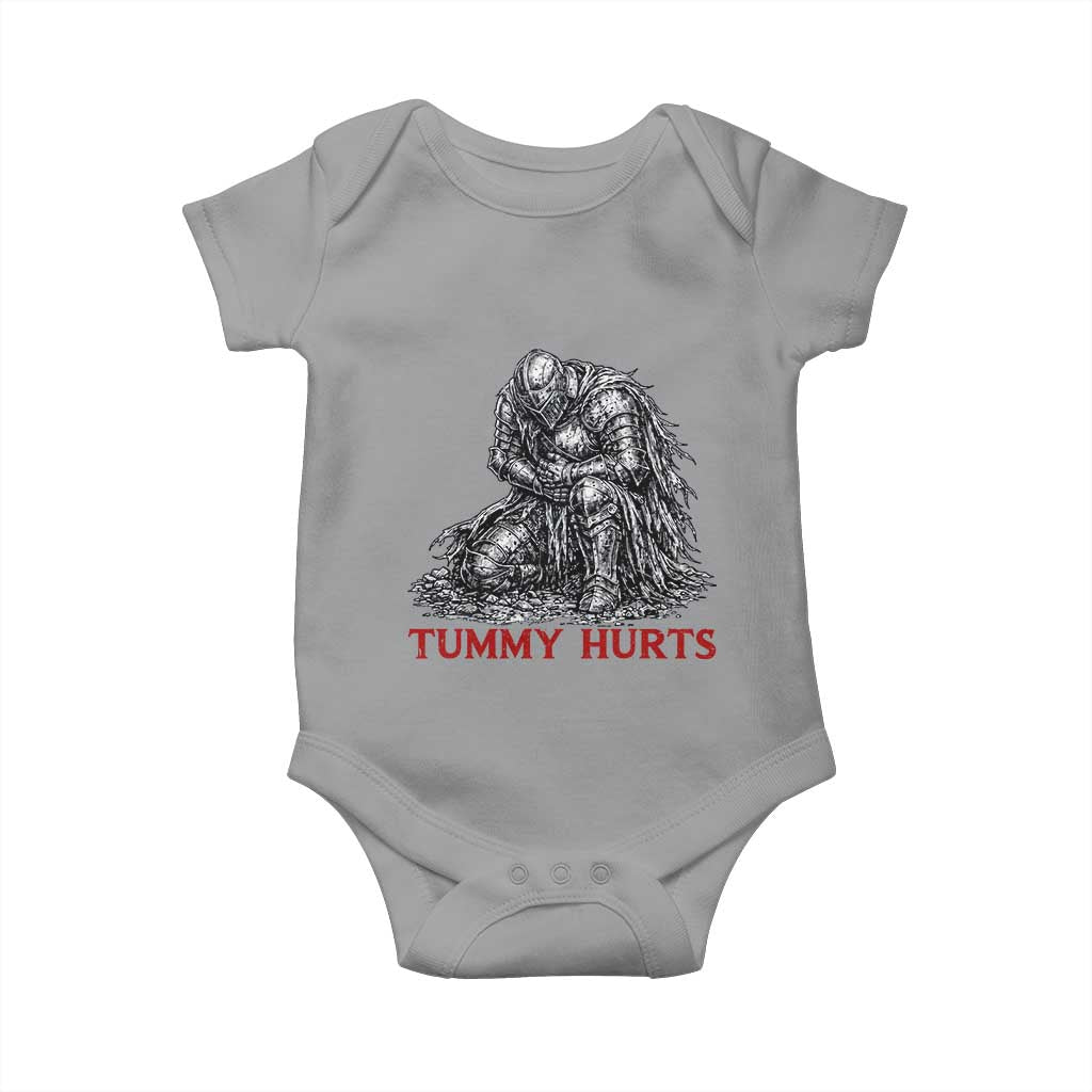 Funny Tummy Hurts Medieval Knight Baby Onesie Dark Fantasy Warrior Meme Graphic