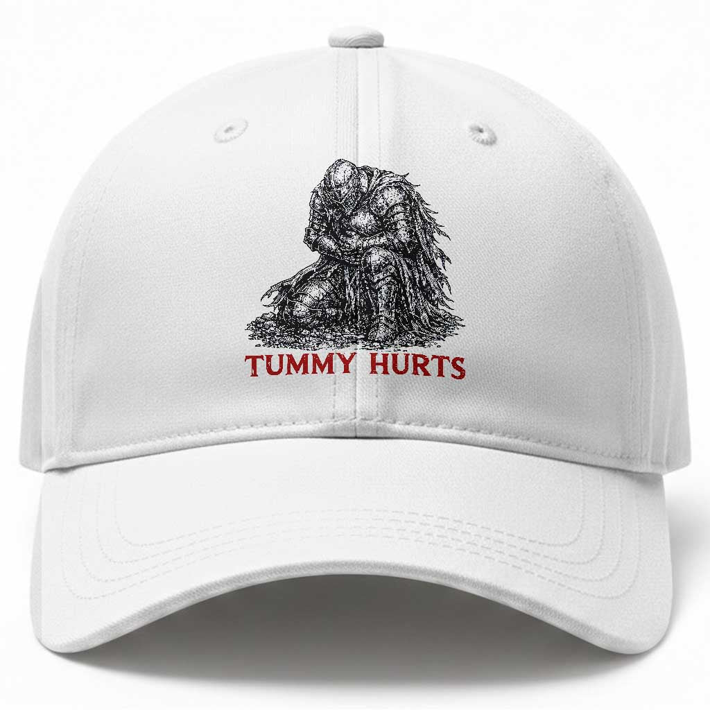 Funny Tummy Hurts Medieval Knight Baseball Cap Dark Fantasy Warrior Meme Graphic