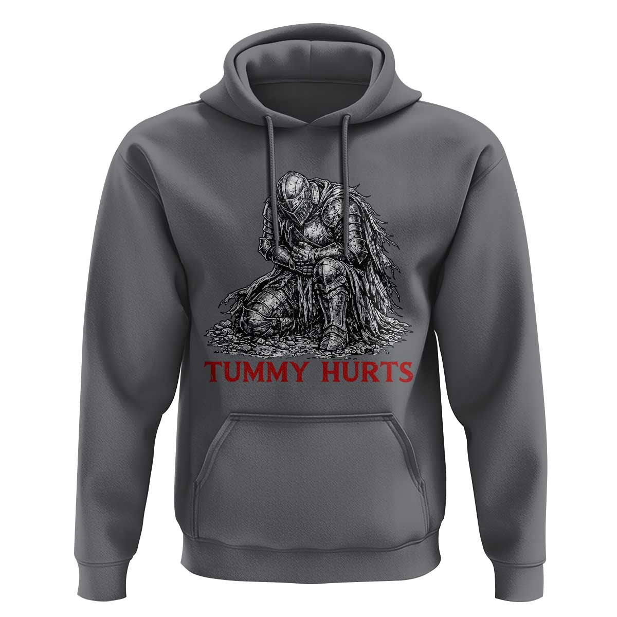 Funny Tummy Hurts Medieval Knight Hoodie Dark Fantasy Warrior Meme Graphic