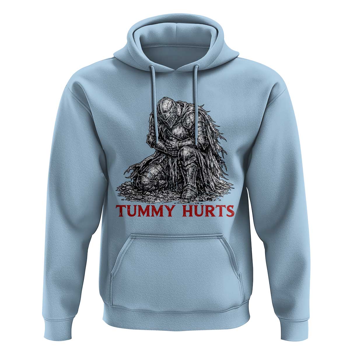 Funny Tummy Hurts Medieval Knight Hoodie Dark Fantasy Warrior Meme Graphic