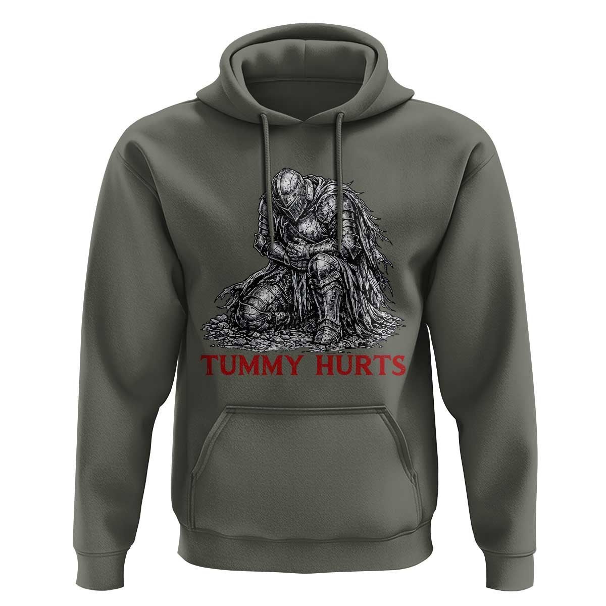 Funny Tummy Hurts Medieval Knight Hoodie Dark Fantasy Warrior Meme Graphic