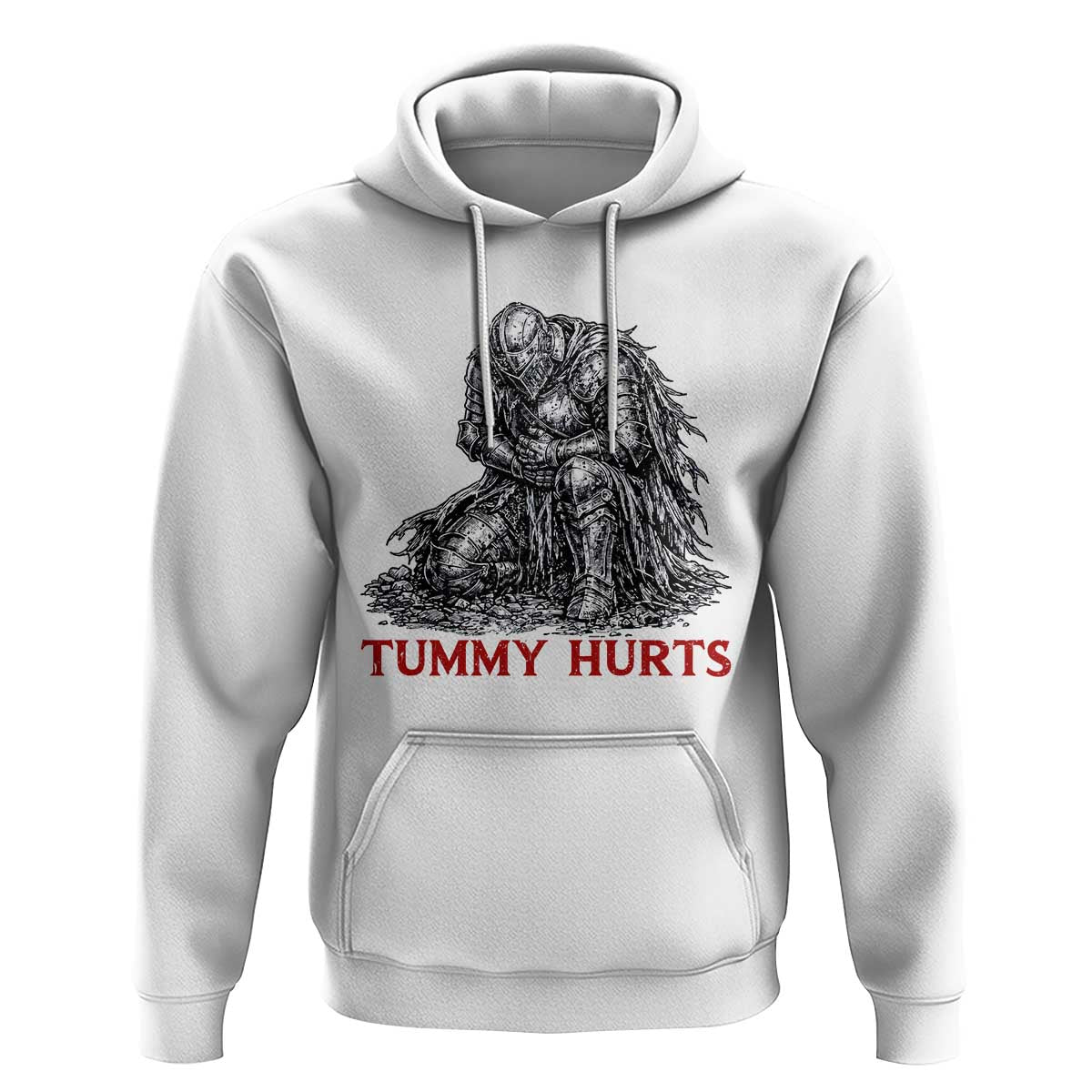 Funny Tummy Hurts Medieval Knight Hoodie Dark Fantasy Warrior Meme Graphic