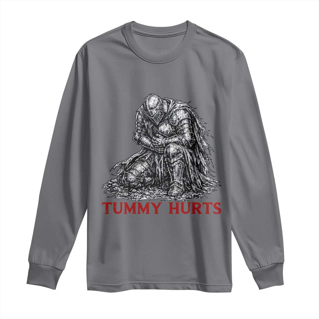 Funny Tummy Hurts Medieval Knight Long Sleeve Shirt Dark Fantasy Warrior Meme Graphic