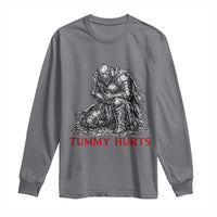 Funny Tummy Hurts Medieval Knight Long Sleeve Shirt Dark Fantasy Warrior Meme Graphic