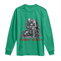 Funny Tummy Hurts Medieval Knight Long Sleeve Shirt Dark Fantasy Warrior Meme Graphic