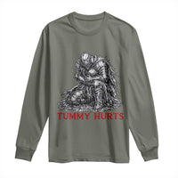 Funny Tummy Hurts Medieval Knight Long Sleeve Shirt Dark Fantasy Warrior Meme Graphic