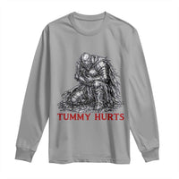 Funny Tummy Hurts Medieval Knight Long Sleeve Shirt Dark Fantasy Warrior Meme Graphic