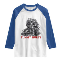 Funny Tummy Hurts Medieval Knight Raglan Shirt Dark Fantasy Warrior Meme Graphic