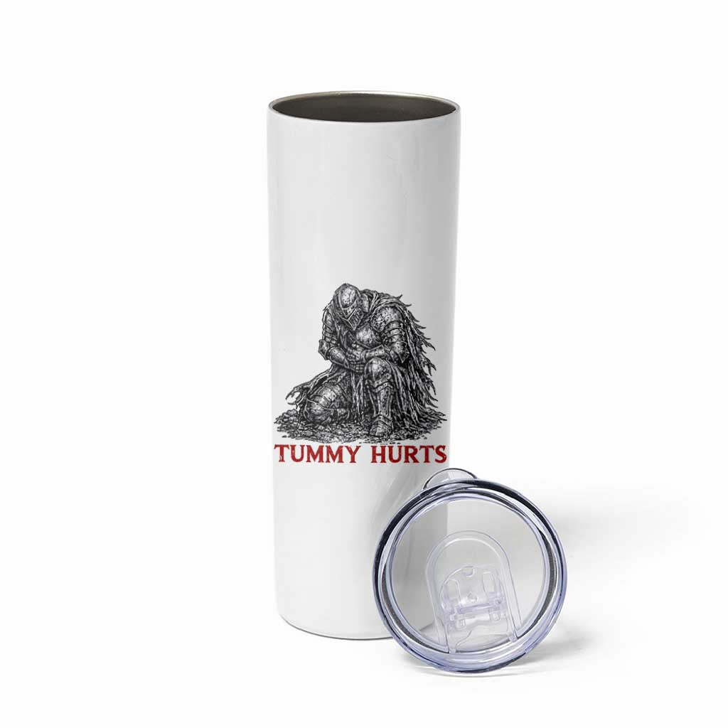 Funny Tummy Hurts Medieval Knight Skinny Tumbler Dark Fantasy Warrior Meme Graphic