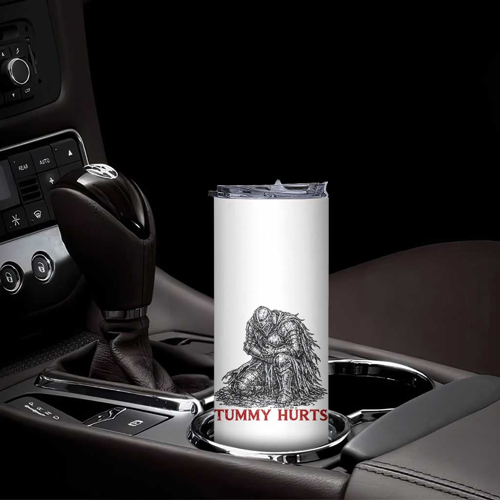 Funny Tummy Hurts Medieval Knight Skinny Tumbler Dark Fantasy Warrior Meme Graphic