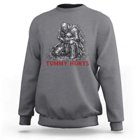 Funny Tummy Hurts Medieval Knight Sweatshirt Dark Fantasy Warrior Meme Graphic