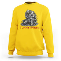 Funny Tummy Hurts Medieval Knight Sweatshirt Dark Fantasy Warrior Meme Graphic