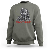 Funny Tummy Hurts Medieval Knight Sweatshirt Dark Fantasy Warrior Meme Graphic
