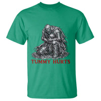 Funny Tummy Hurts Medieval Knight T Shirt Dark Fantasy Warrior Meme Graphic