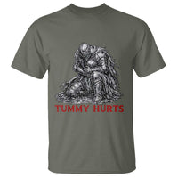 Funny Tummy Hurts Medieval Knight T Shirt Dark Fantasy Warrior Meme Graphic