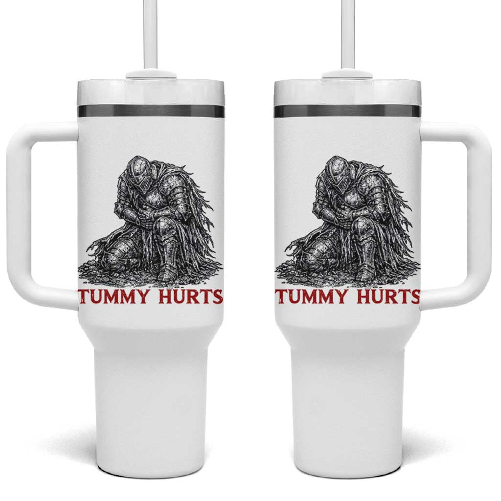 Funny Tummy Hurts Medieval Knight Tumbler With Handle Dark Fantasy Warrior Meme Graphic