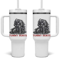 Funny Tummy Hurts Medieval Knight Tumbler With Handle Dark Fantasy Warrior Meme Graphic