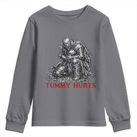 Funny Tummy Hurts Medieval Knight Youth Sweatshirt Dark Fantasy Warrior Meme Graphic
