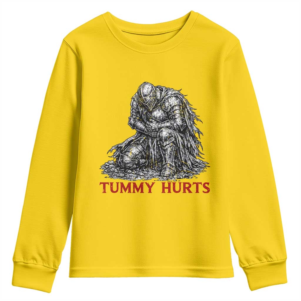 Funny Tummy Hurts Medieval Knight Youth Sweatshirt Dark Fantasy Warrior Meme Graphic