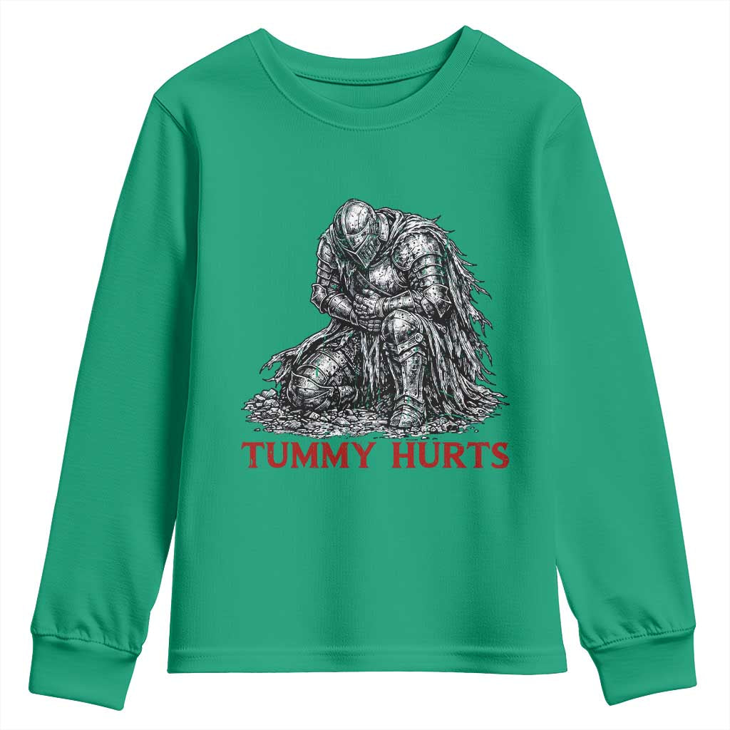 Funny Tummy Hurts Medieval Knight Youth Sweatshirt Dark Fantasy Warrior Meme Graphic