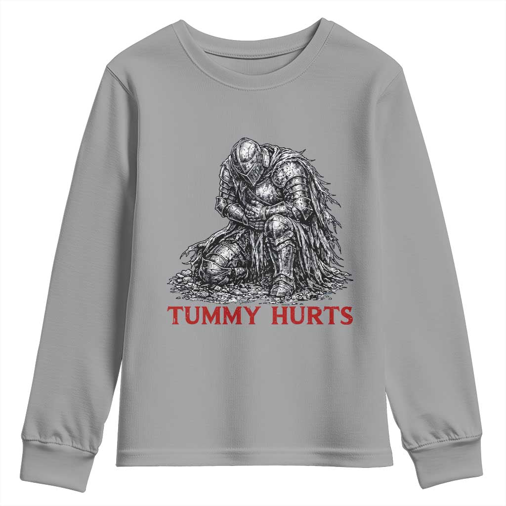 Funny Tummy Hurts Medieval Knight Youth Sweatshirt Dark Fantasy Warrior Meme Graphic