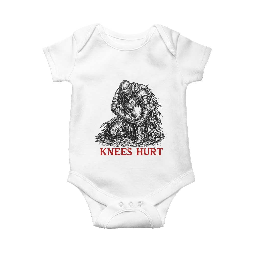 Funny Knees Hurt Medieval Knight Baby Onesie Dark Fantasy Sword Warrior Humor