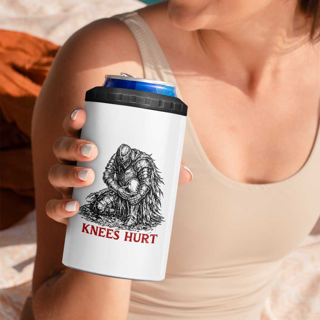 Funny Knees Hurt Medieval Knight 4 in 1 Can Cooler Tumbler Dark Fantasy Sword Warrior Humor