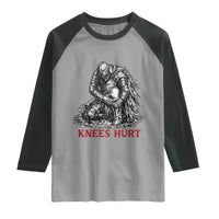 Funny Knees Hurt Medieval Knight Raglan Shirt Dark Fantasy Sword Warrior Humor