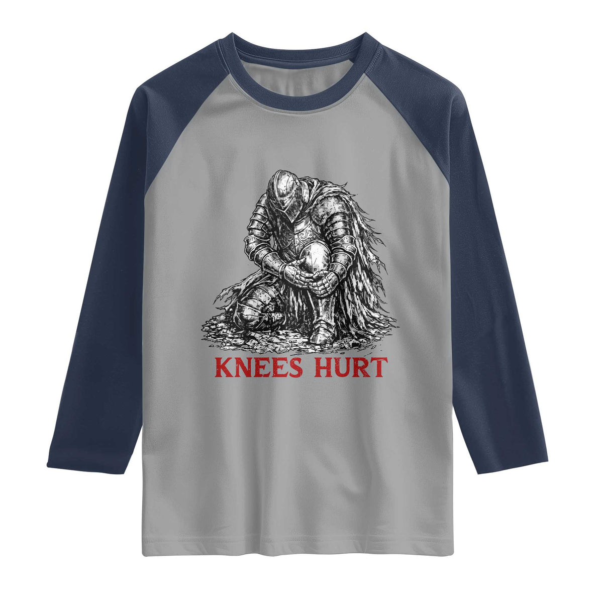 Funny Knees Hurt Medieval Knight Raglan Shirt Dark Fantasy Sword Warrior Humor