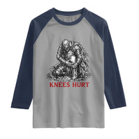 Funny Knees Hurt Medieval Knight Raglan Shirt Dark Fantasy Sword Warrior Humor