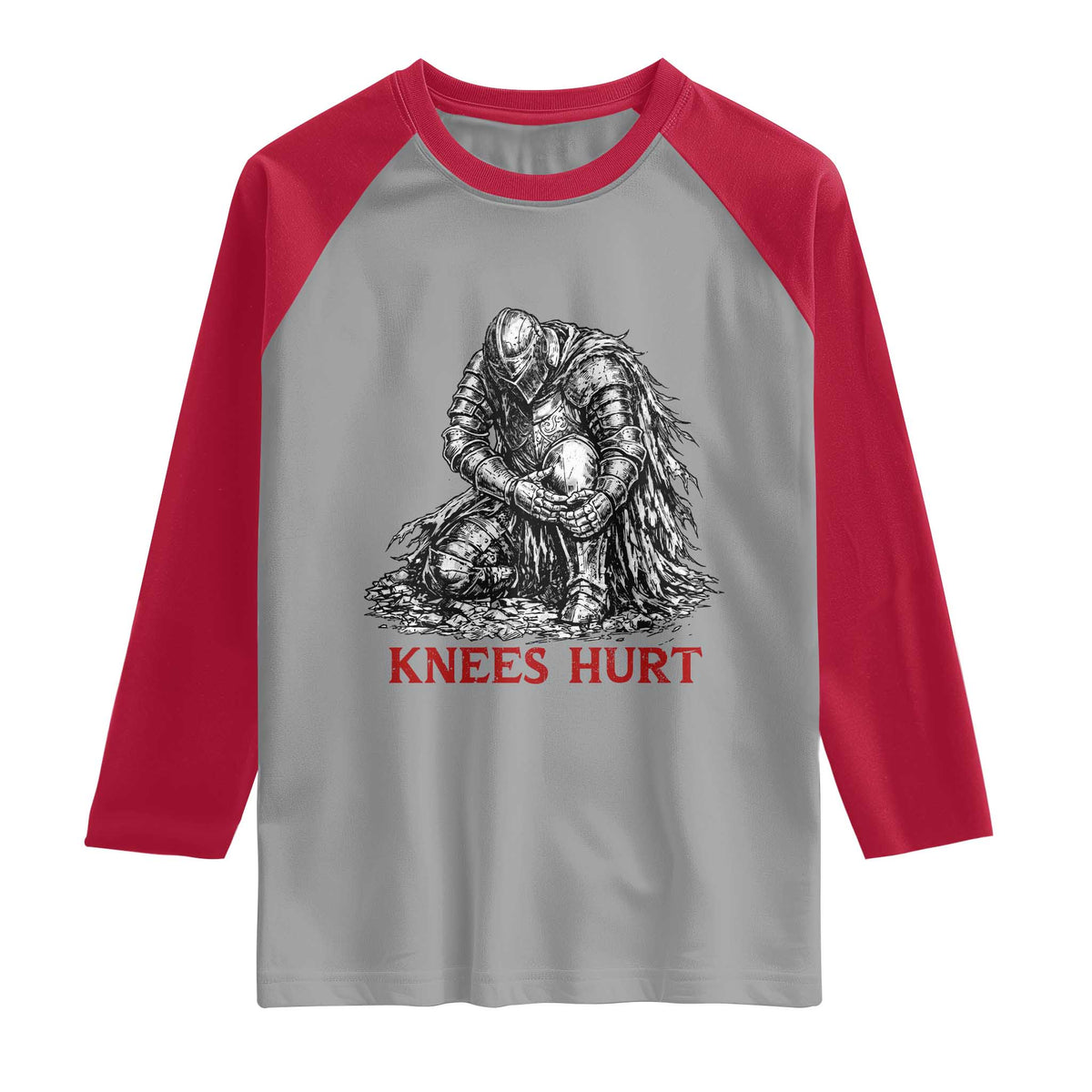 Funny Knees Hurt Medieval Knight Raglan Shirt Dark Fantasy Sword Warrior Humor