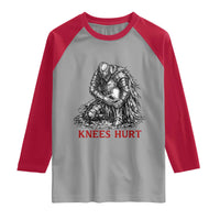 Funny Knees Hurt Medieval Knight Raglan Shirt Dark Fantasy Sword Warrior Humor