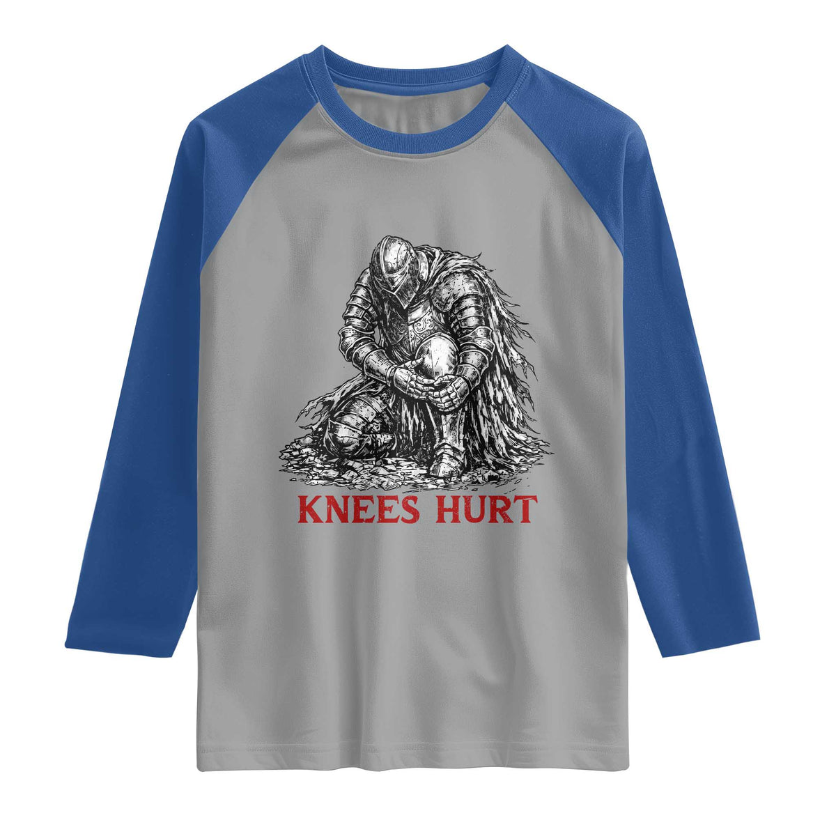 Funny Knees Hurt Medieval Knight Raglan Shirt Dark Fantasy Sword Warrior Humor