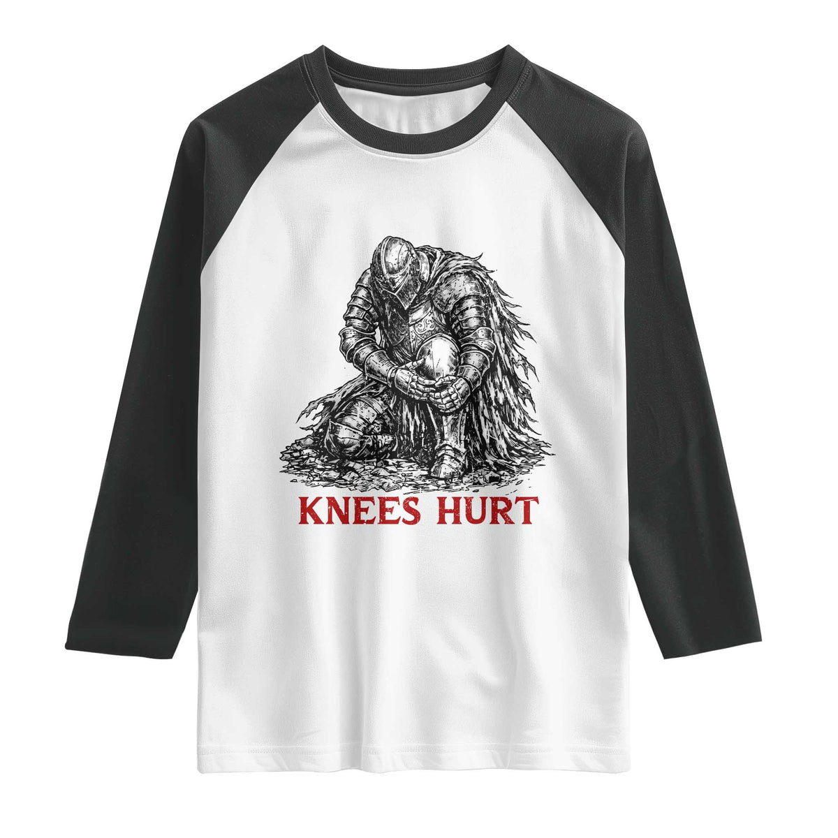 Funny Knees Hurt Medieval Knight Raglan Shirt Dark Fantasy Sword Warrior Humor