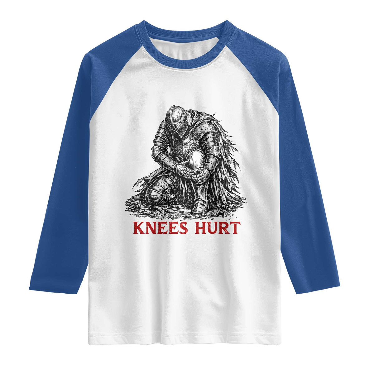 Funny Knees Hurt Medieval Knight Raglan Shirt Dark Fantasy Sword Warrior Humor