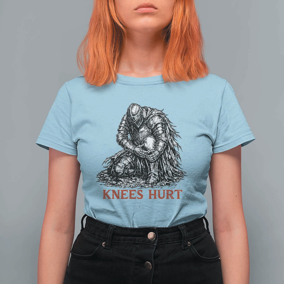 Funny Knees Hurt Medieval Knight T Shirt For Women Dark Fantasy Sword Warrior Humor