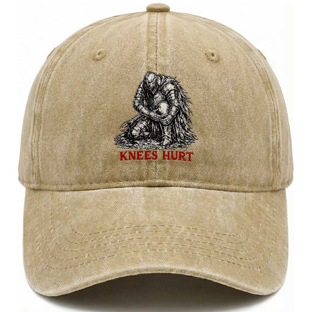 Funny Knees Hurt Medieval Knight Washed Cotton Baseball Cap Dark Fantasy Sword Warrior Humor