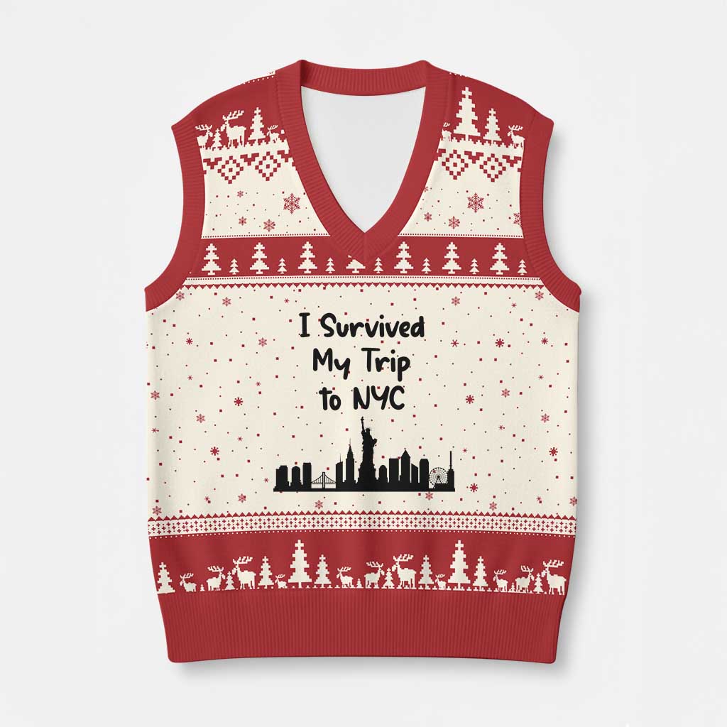 New York City Skyline Travel Tourist V-Neck Knit Sweater Vest I Survived My Trip To NYC