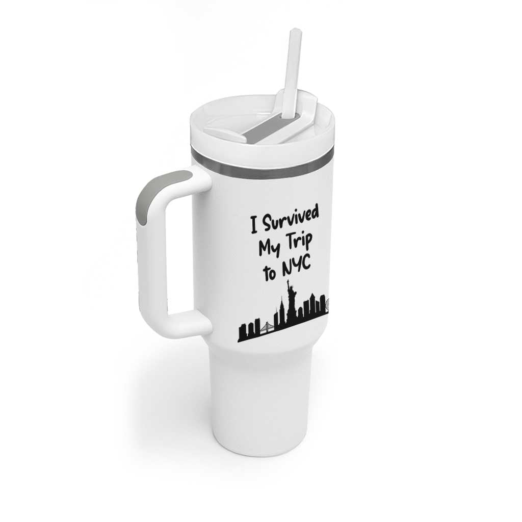New York City Skyline Travel Tourist Tumbler With Handle I Survived My Trip To NYC