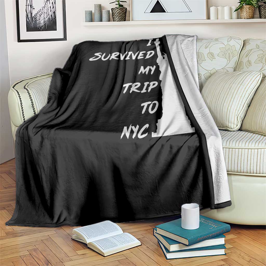 Funny New York City Travel Graphic Throw Blanket I Survived My Trip To NYC