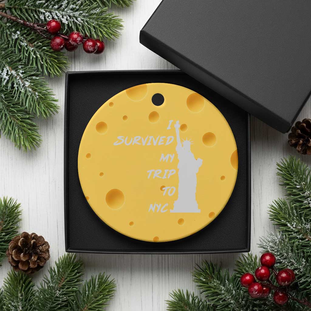 Funny New York City Travel Graphic Ceramic Ornament I Survived My Trip To NYC