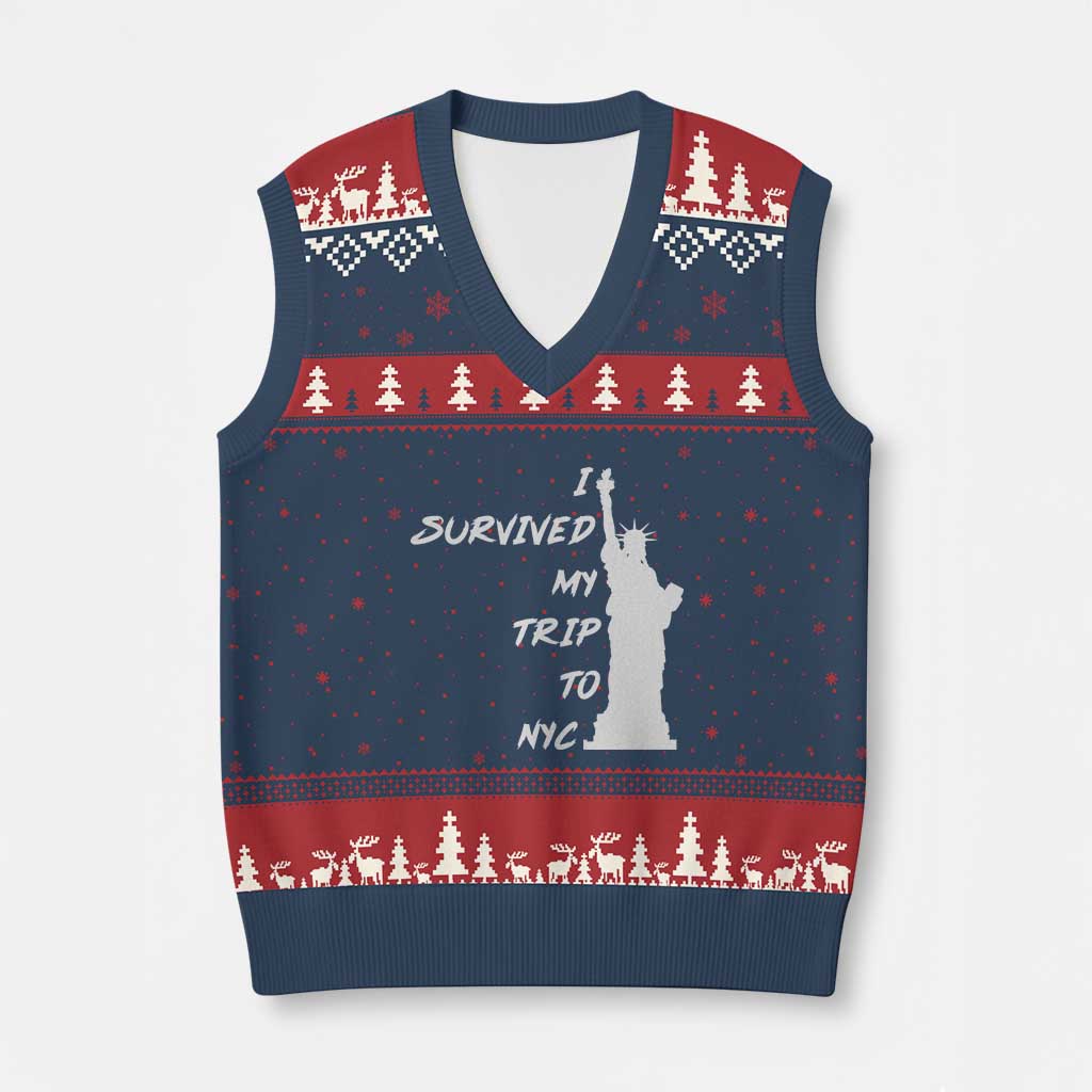 Funny New York City Travel Graphic V-Neck Knit Sweater Vest I Survived My Trip To NYC