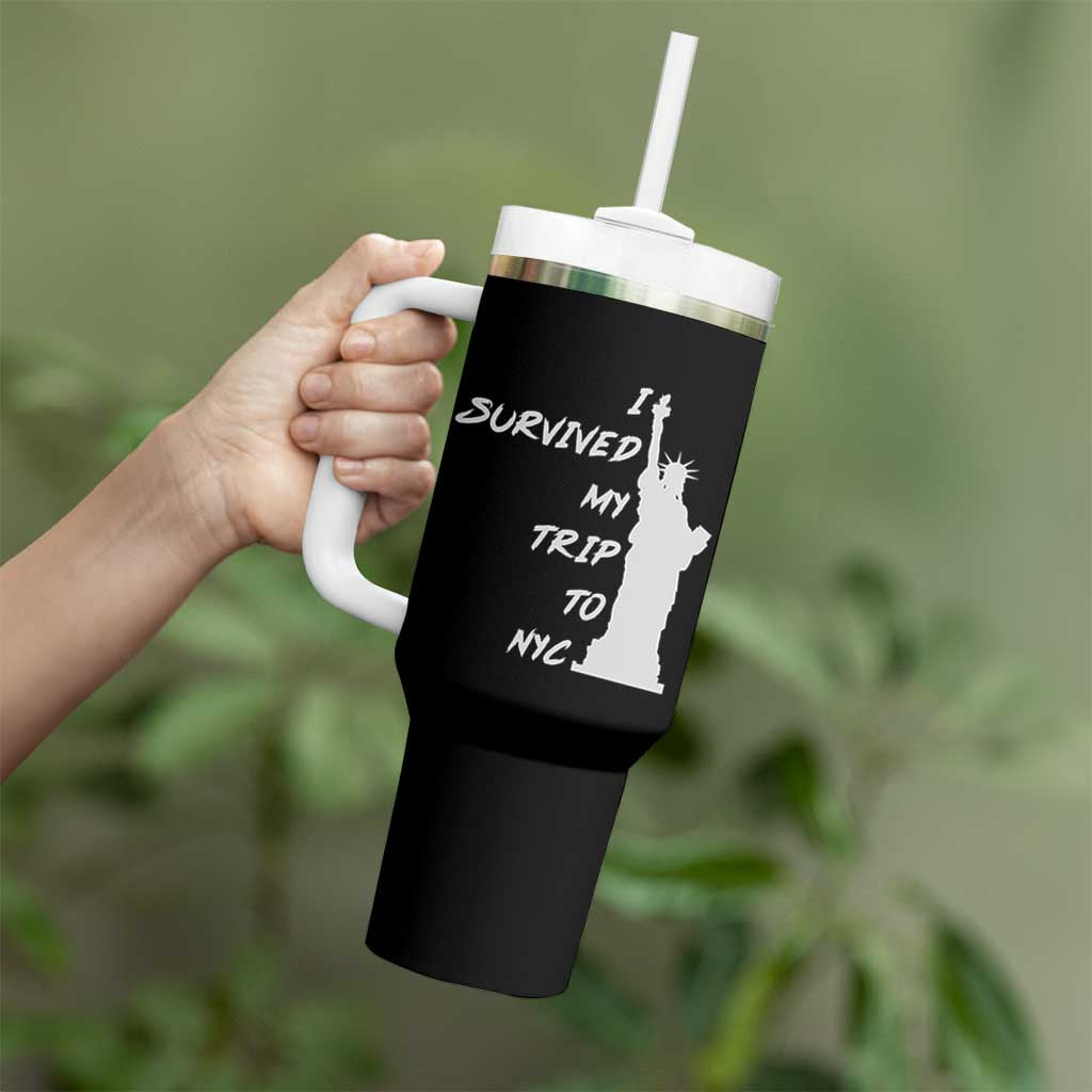 Funny New York City Travel Graphic Tumbler With Handle I Survived My Trip To NYC
