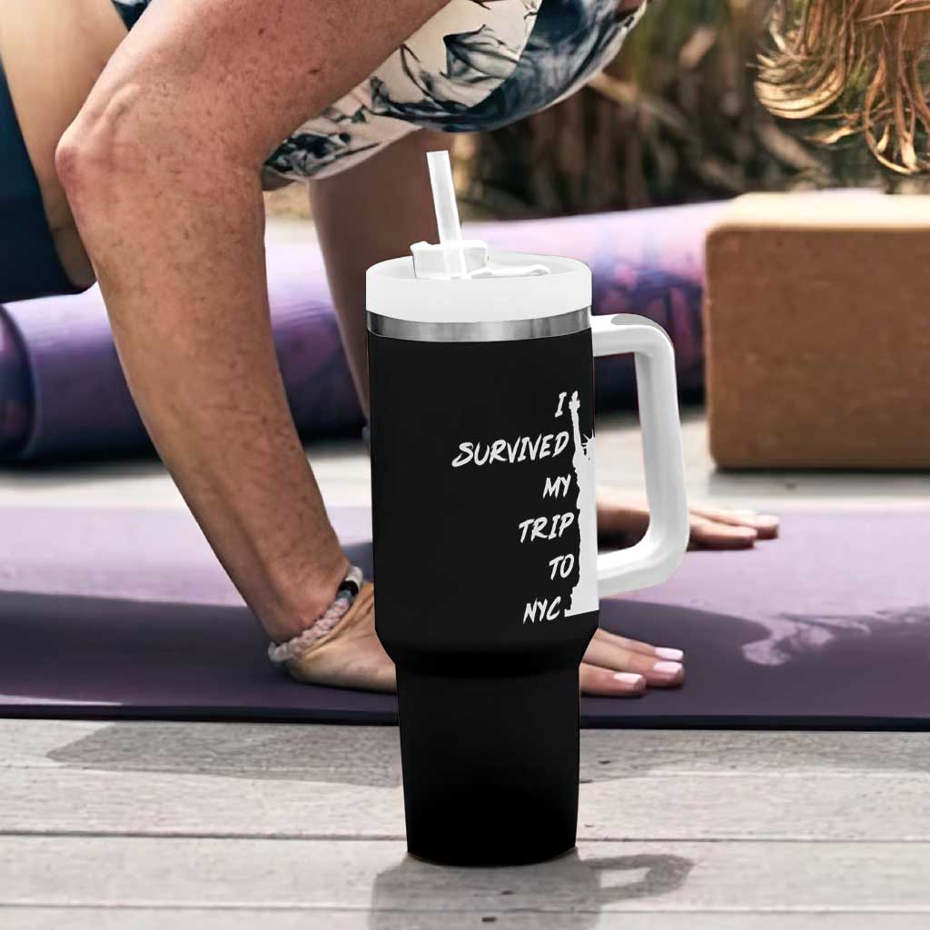 Funny New York City Travel Graphic Tumbler With Handle I Survived My Trip To NYC