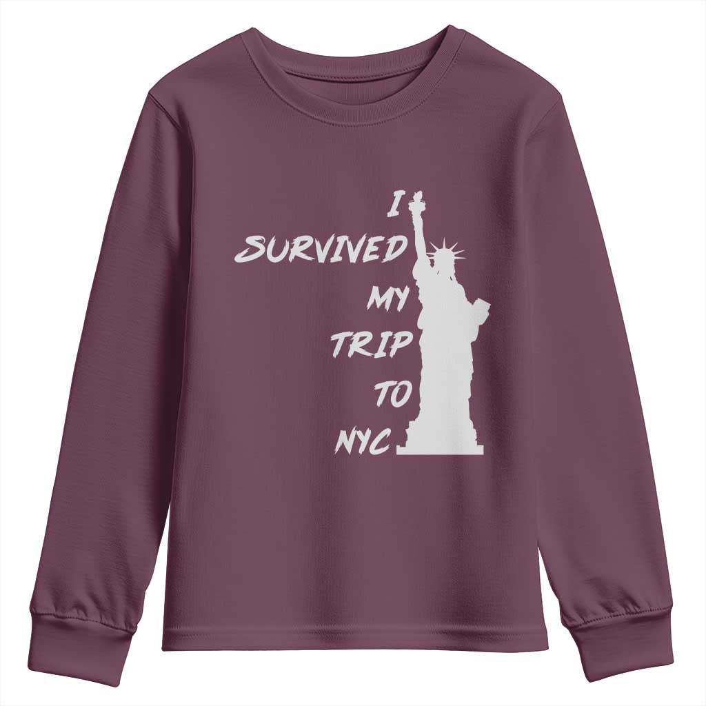 Funny New York City Travel Graphic Youth Sweatshirt I Survived My Trip To NYC