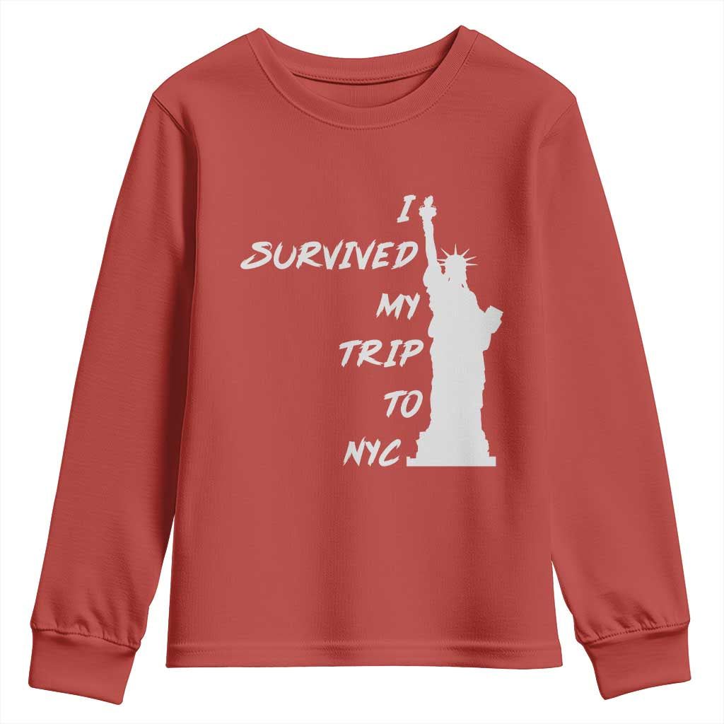 Funny New York City Travel Graphic Youth Sweatshirt I Survived My Trip To NYC