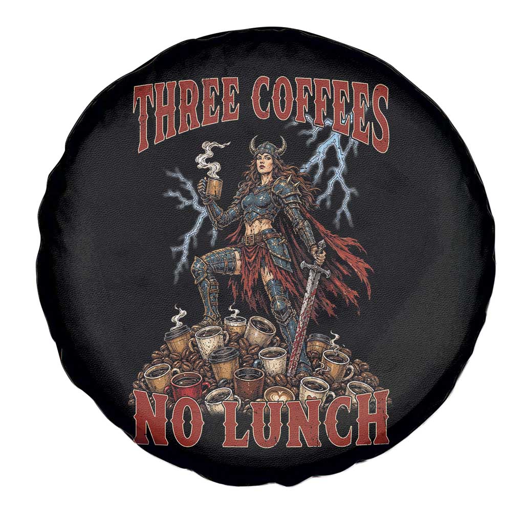 Funny Medieval Knight Worker Meme Spare Tire Cover Three Coffees No Lunch Valkyrie Coffee Lover