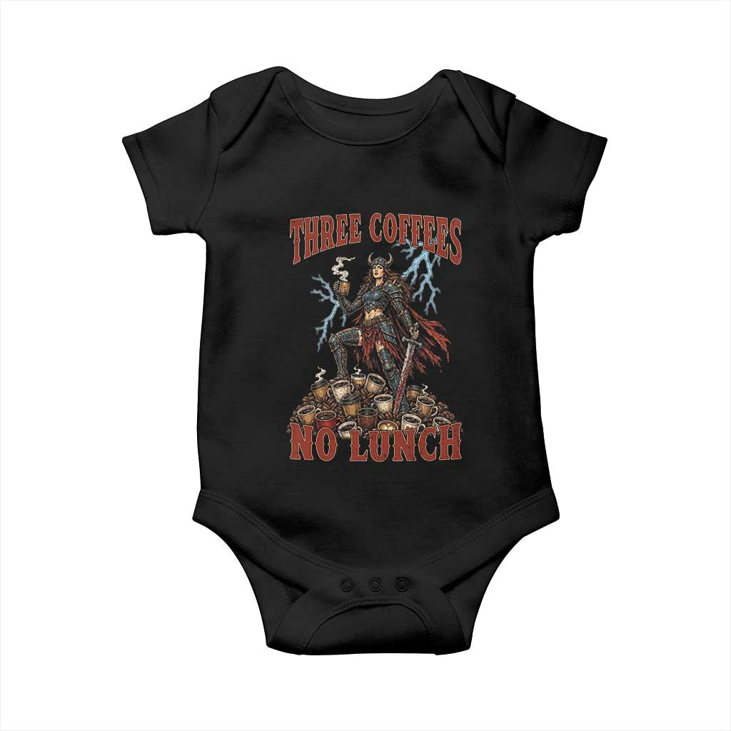 Funny Medieval Knight Worker Meme Baby Onesie Three Coffees No Lunch Valkyrie Coffee Lover